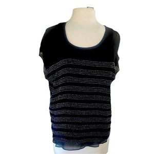 Joie 'Agacia G' 100% silk top, medium, caviar black w/ shimmery smoke beads, NWT